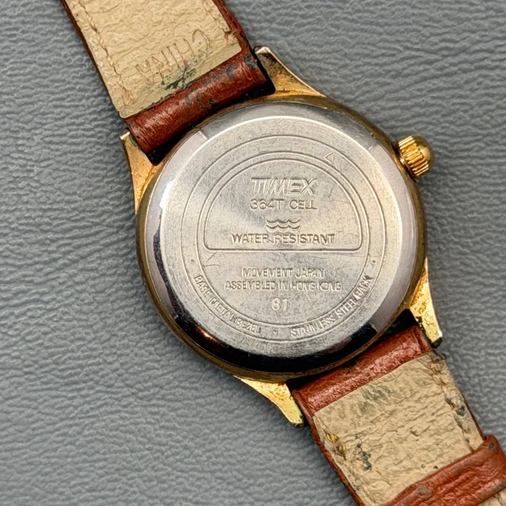 Vintage Timex 364 T Cell Sun & Moon Japan Genuine Pigskin Strap Dead Battery